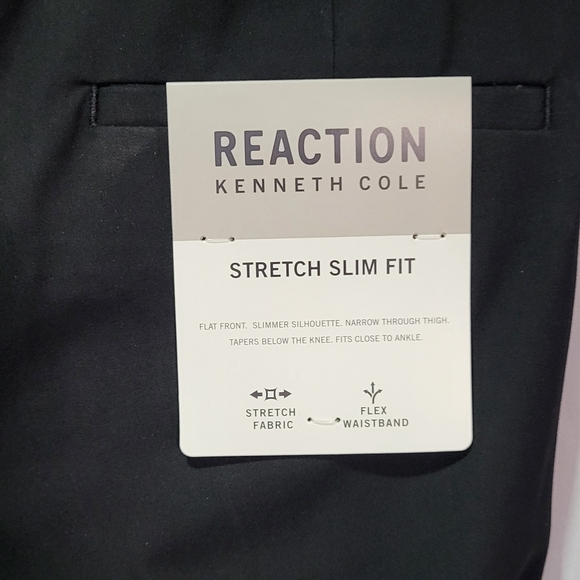Reaction Kenneth Cole Men's NWT Black Slim Fit Pleated Dress Pants Sz 34W x 32L - Picture 11 of 12